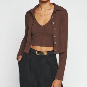 Reformation Tommie Knit Cardigan Set Cafe - Size XS